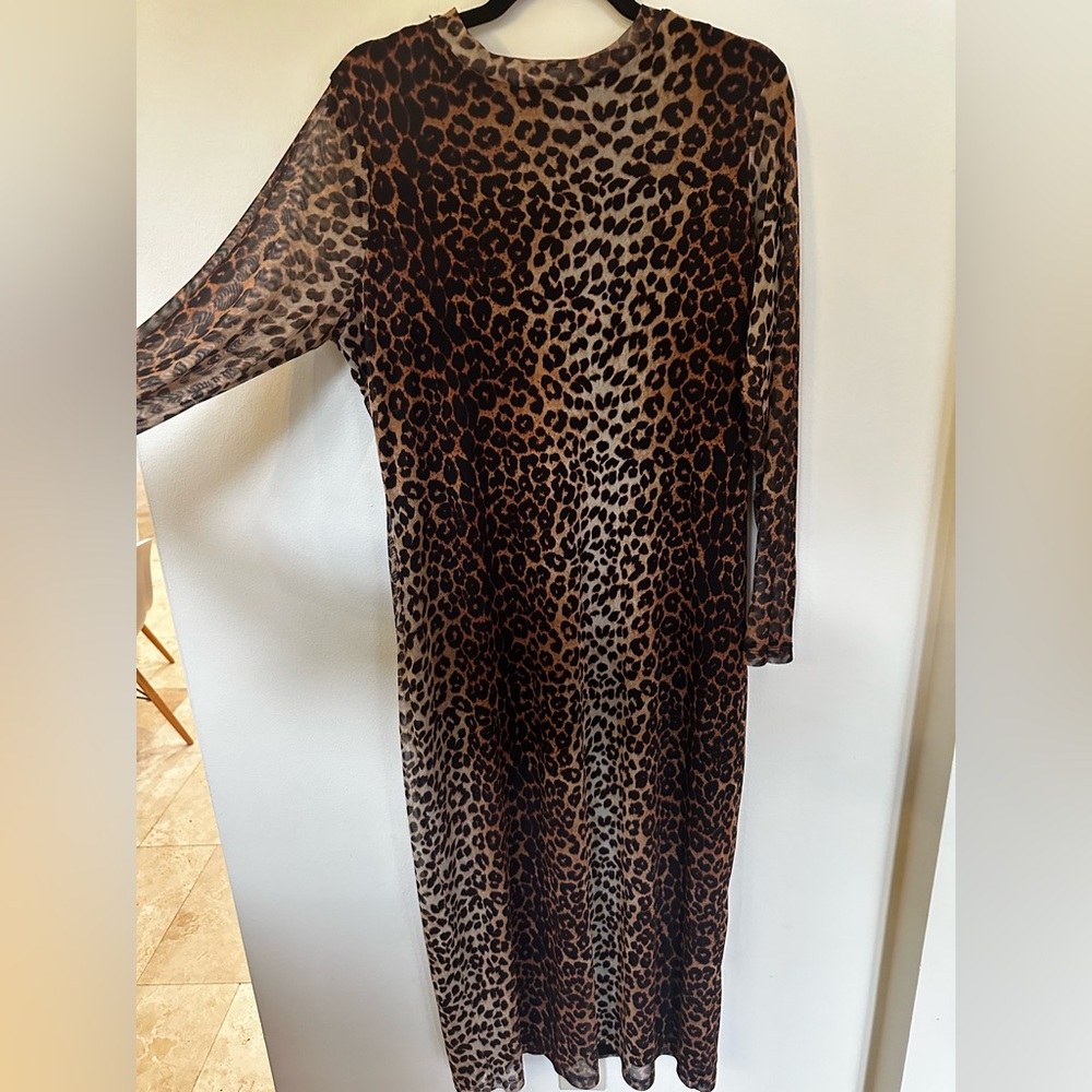 Mango Black and Brown Bodycon Dress Mock Neck Long Sleeve Size 12 - Picture 3 of 9